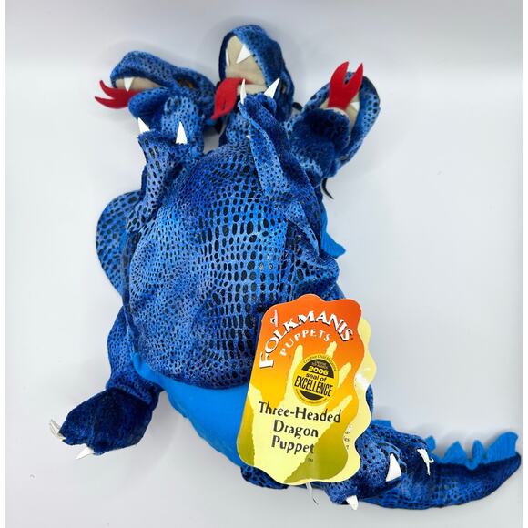 Folkmanis 3 Headed Dragon Hand Puppet 5 Finger Blue 15” Interactive Toy - Picture 11 of 11